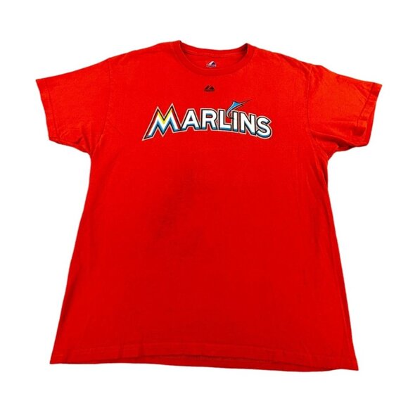 Vtg Majestic Miami Marlins T-Shirt LOMO #5 Orange Logo Mens L - Picture 1 of 10